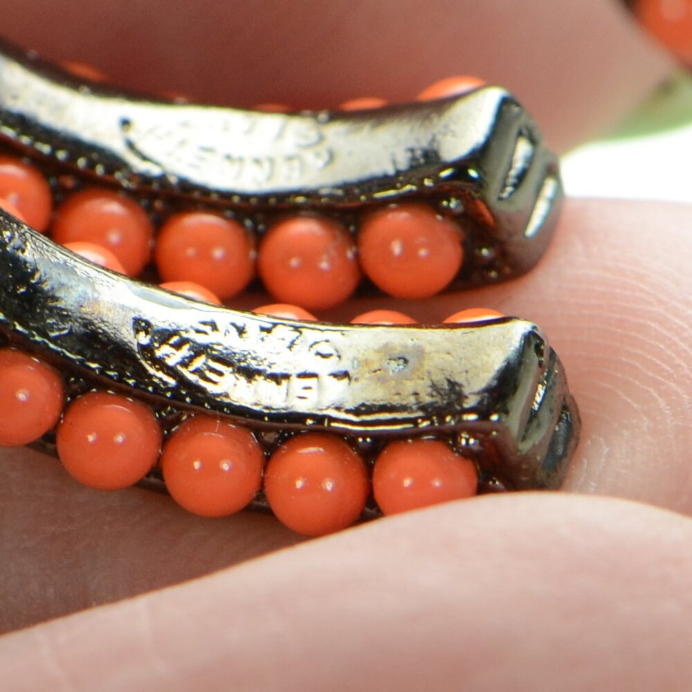 Vintage Kenneth Jay Lane Kjl Coral & Crystal Hoop… - image 6